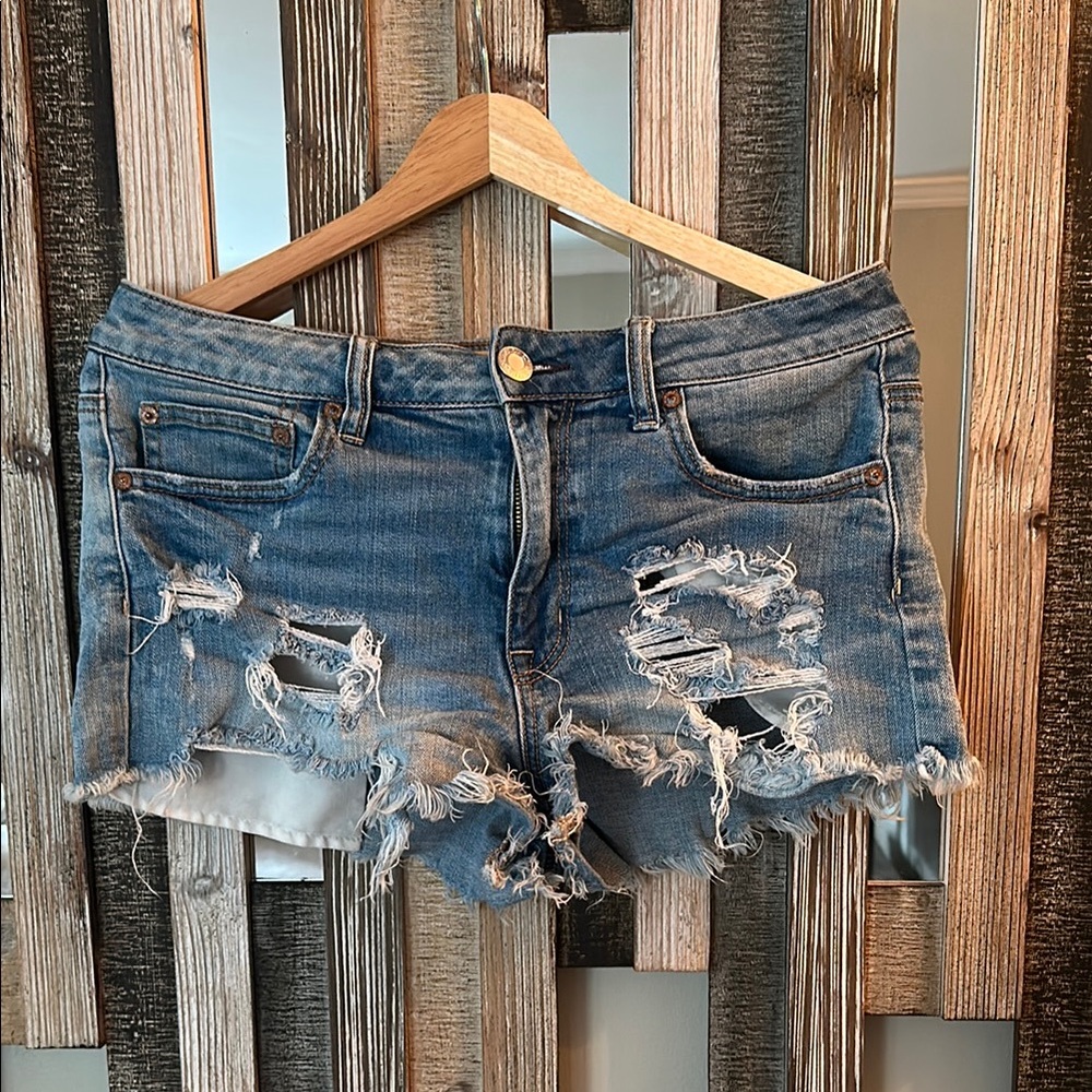 American Eagle Outfitters Blue Distressed Jean Shorts